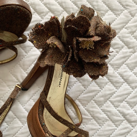Dolce & Gabbana vintage tweed flower platform sandals heels, 7 - Picture 6 of 16